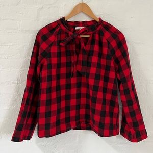 Madewell Plaid Shirt with Bow Tie Neck XS